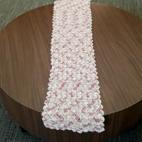 Handmade Crochet Afghan Pastel Yarn Table Runner 45" x 10" - Picture 5 of 11